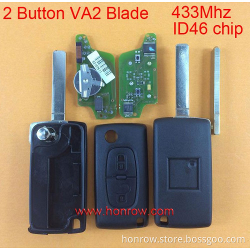 2 button Citroen ASK flip remote key with VA2 307 blade 433Mhz ID46 Chip for Citroen remote key (After April 2011 year car)